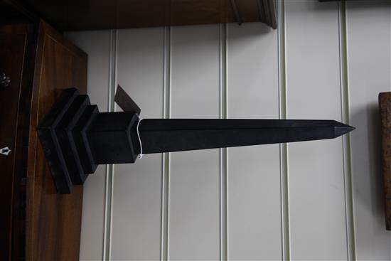 A 19th century black slate and specimen marble obelisk, 17.5in.